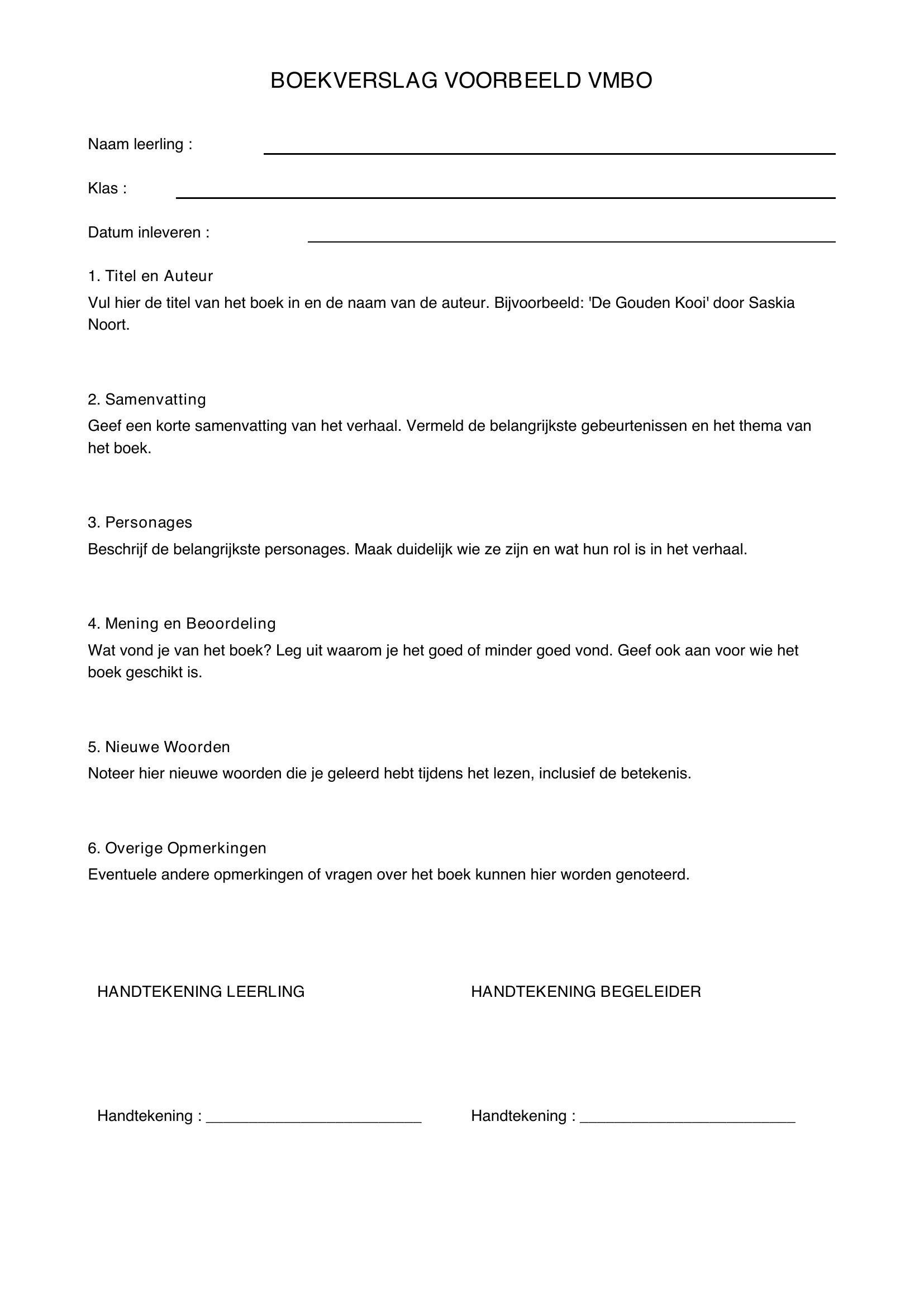 Boekverslag Voorbeeld Vmbo