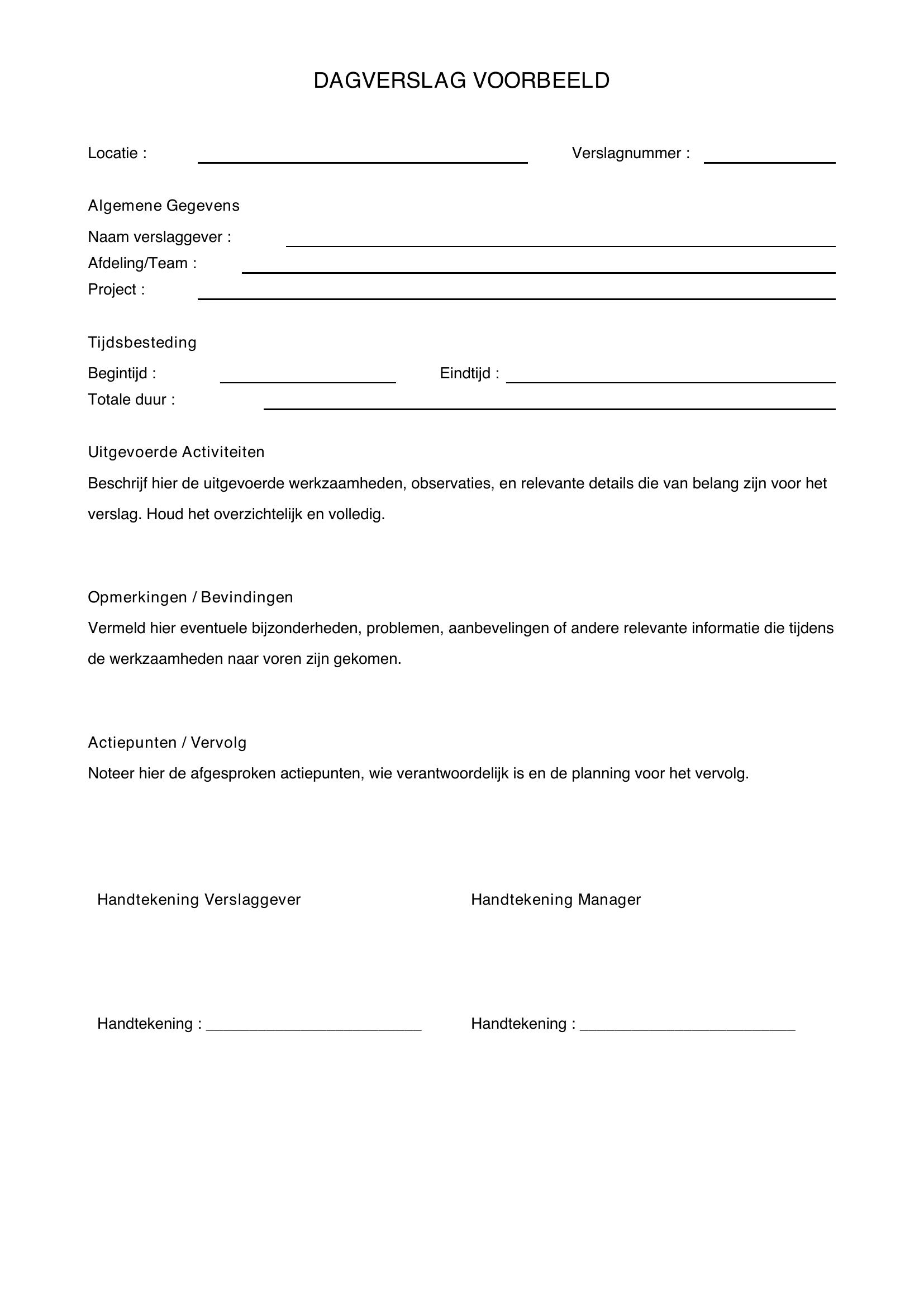 Dagverslag Voorbeeld