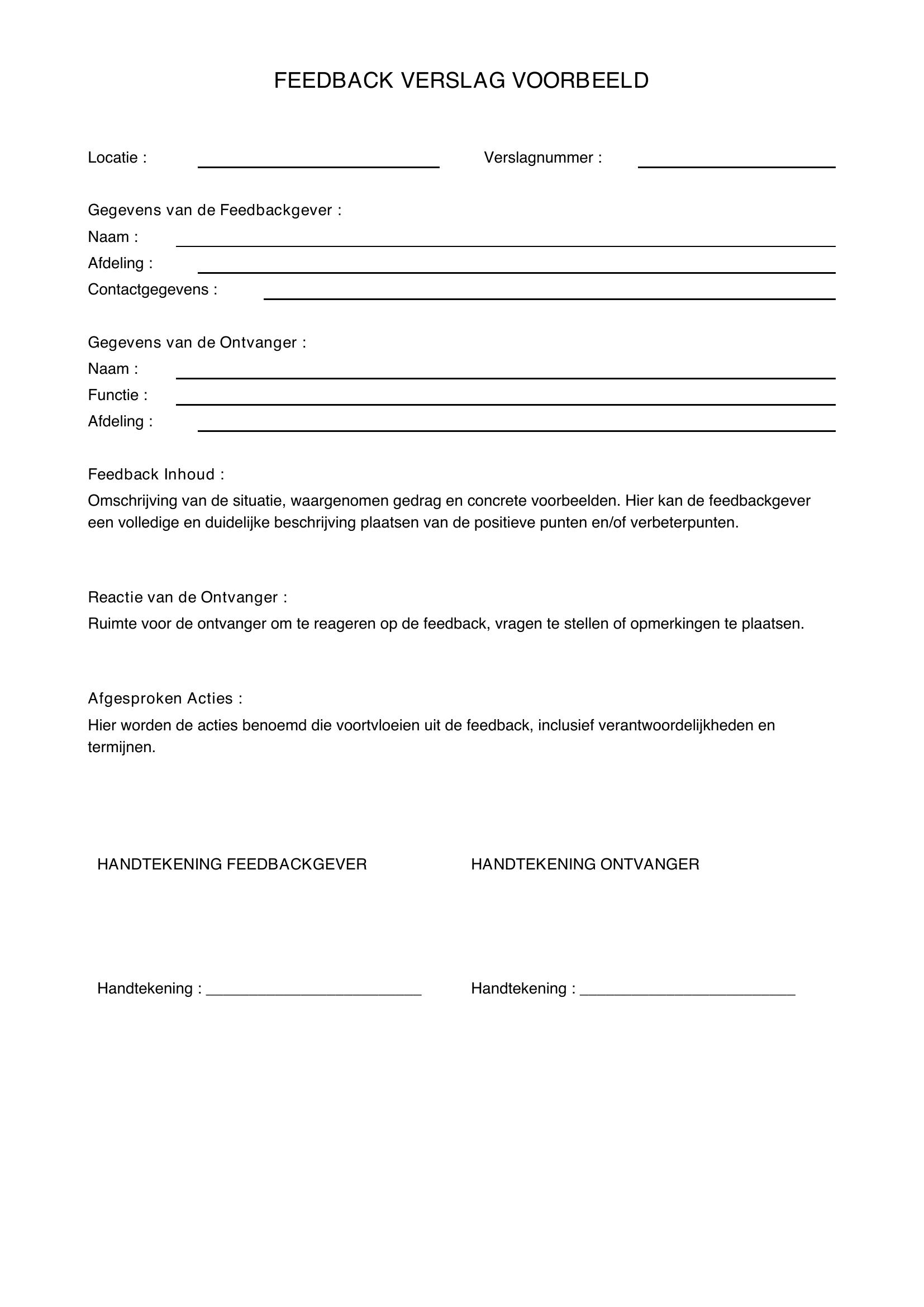 Feedback Verslag Voorbeeld