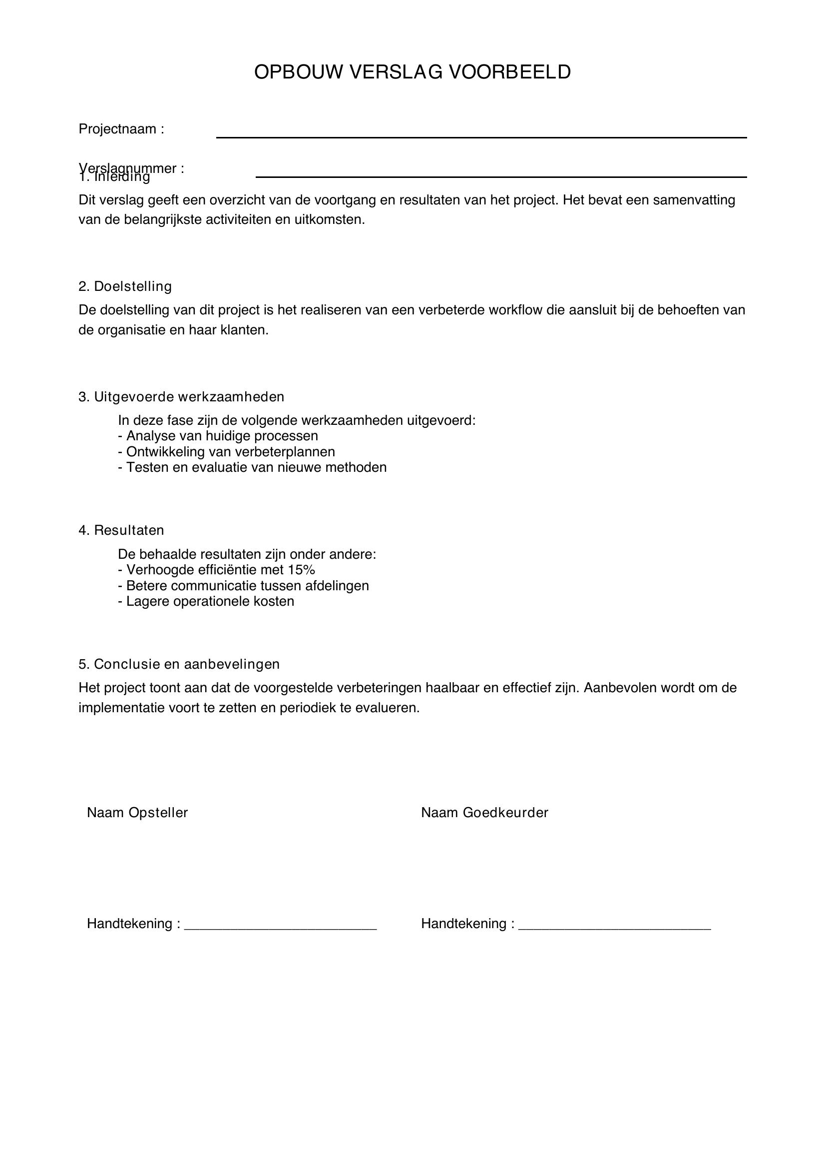 Opbouw Verslag Voorbeeld