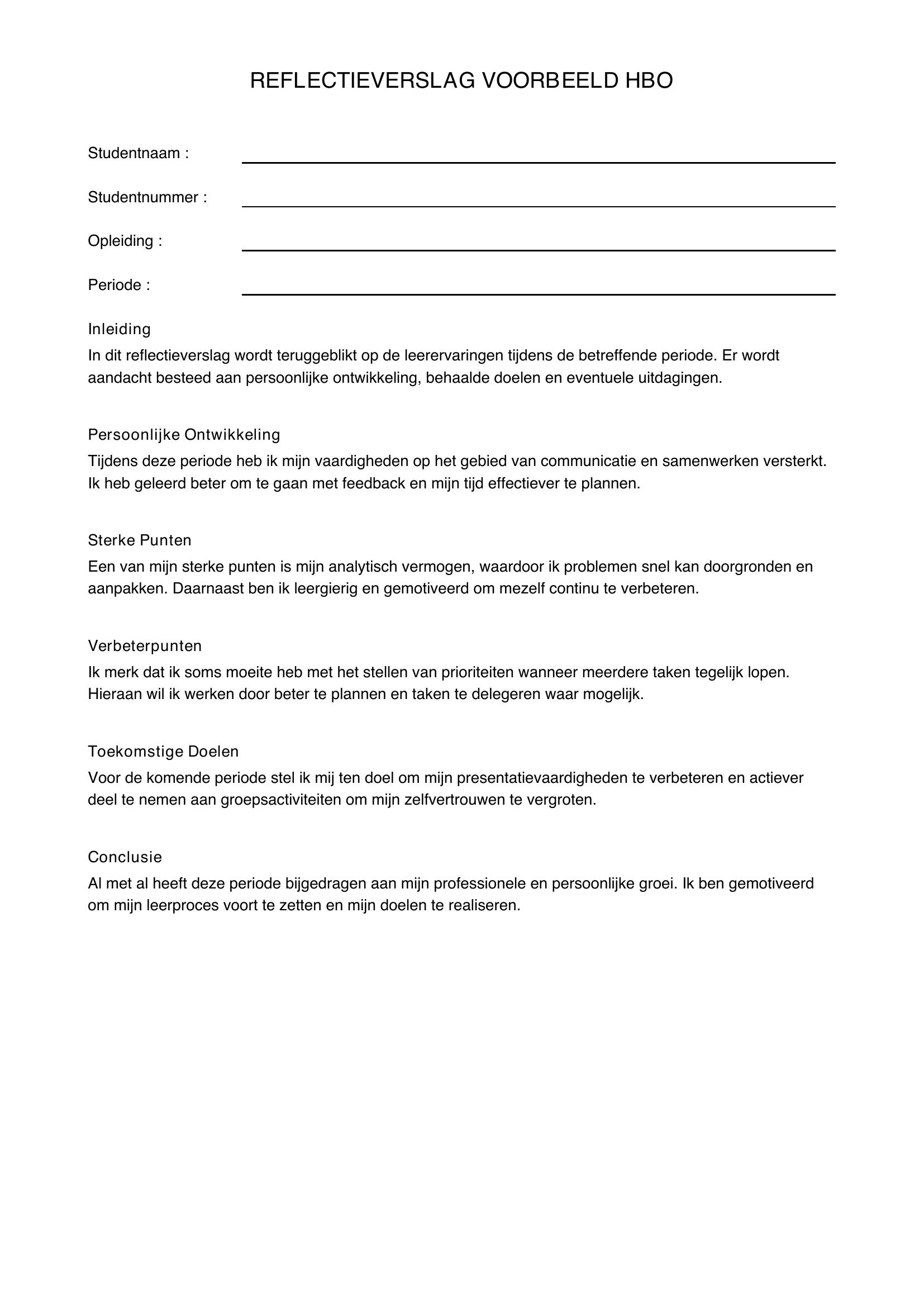 Reflectieverslag Voorbeeld Hbo