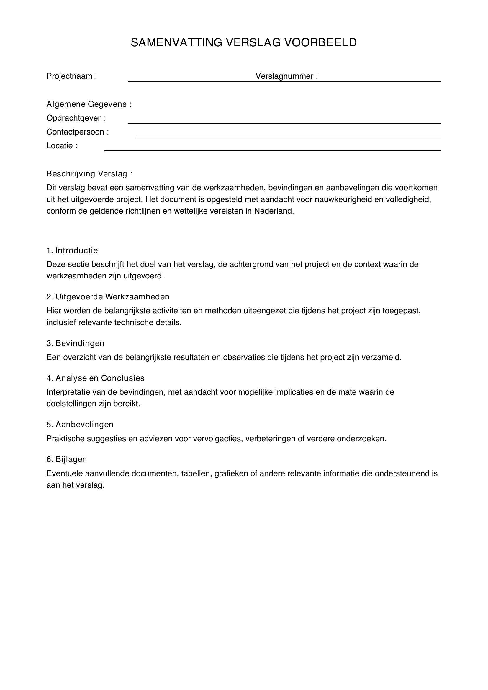 Samenvatting Verslag Voorbeeld