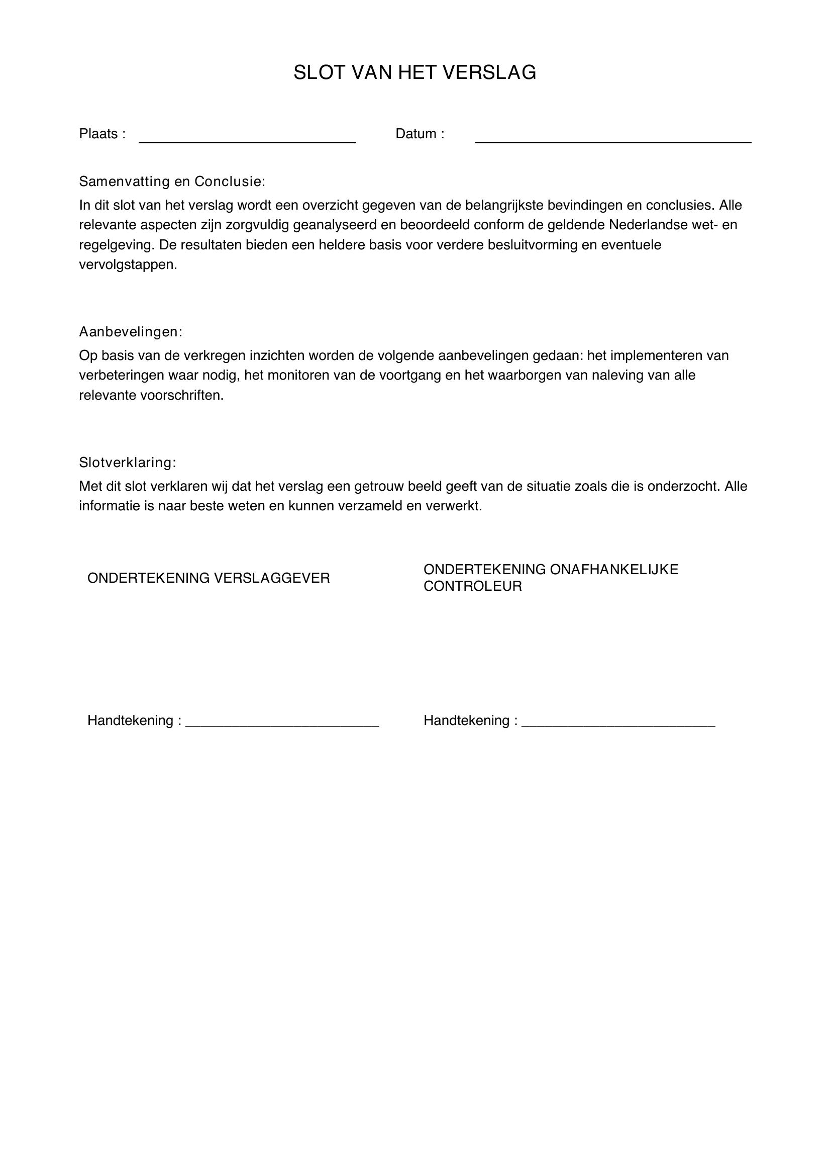 Slot Van Een Verslag Voorbeeld