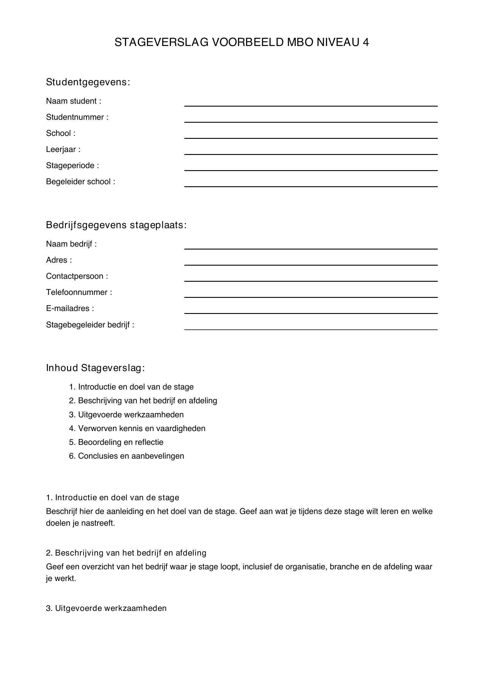 Stageverslag Voorbeeld Mbo Niveau 4