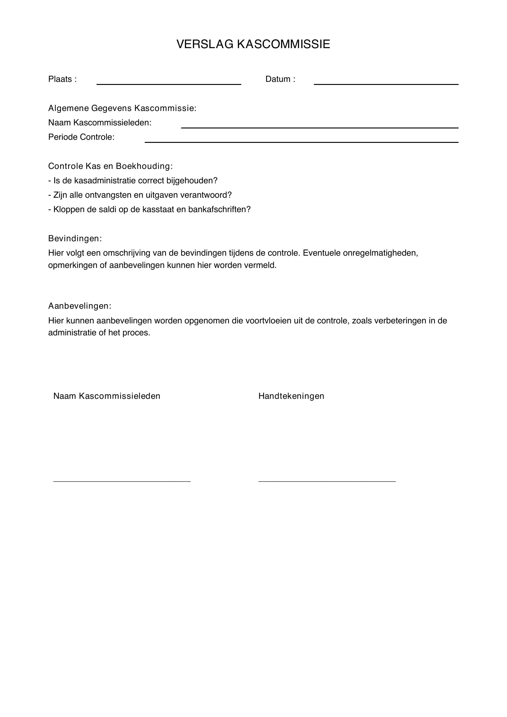 Verslag Kascommissie Voorbeeld