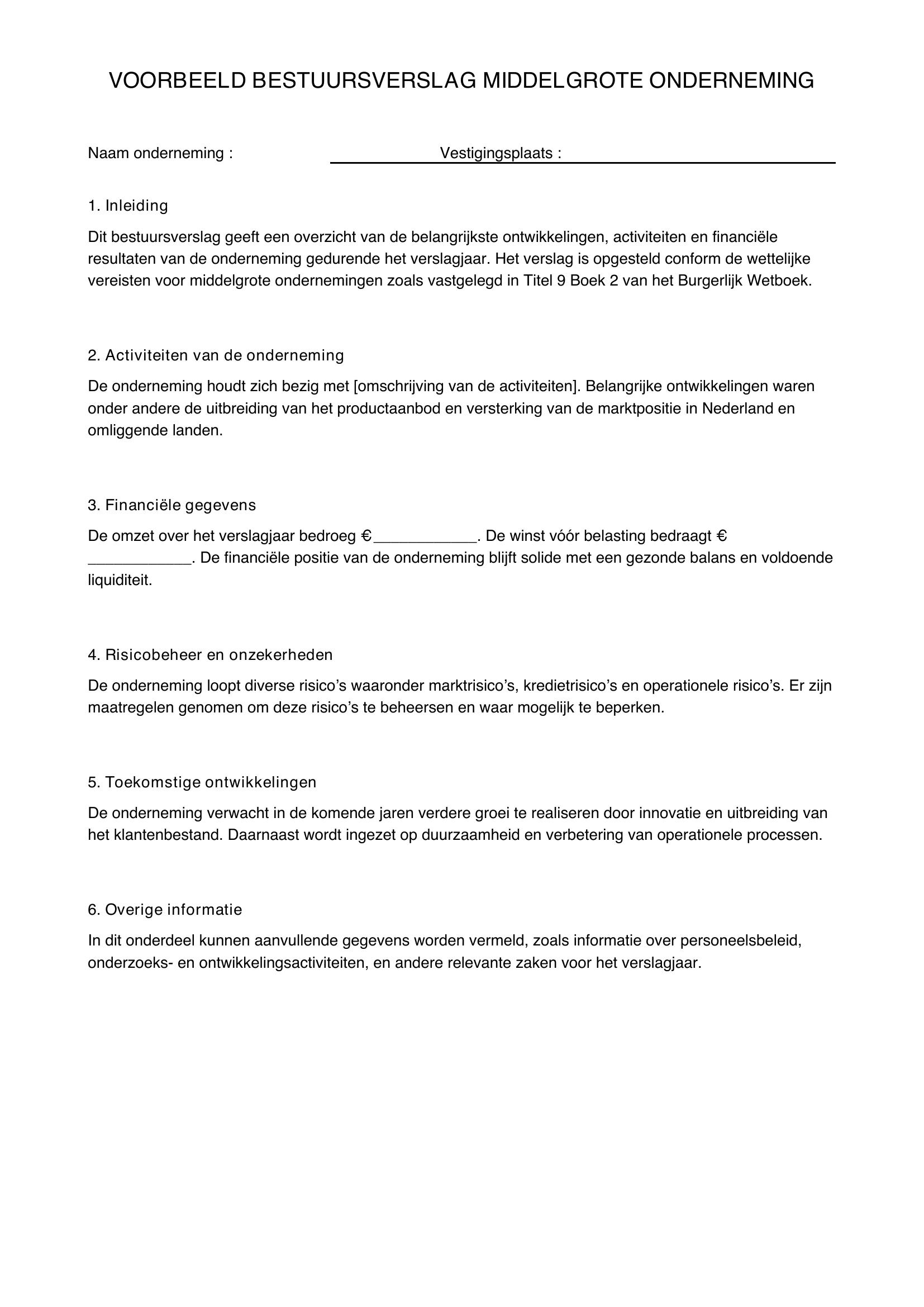 Voorbeeld Bestuursverslag Middelgrote Onderneming