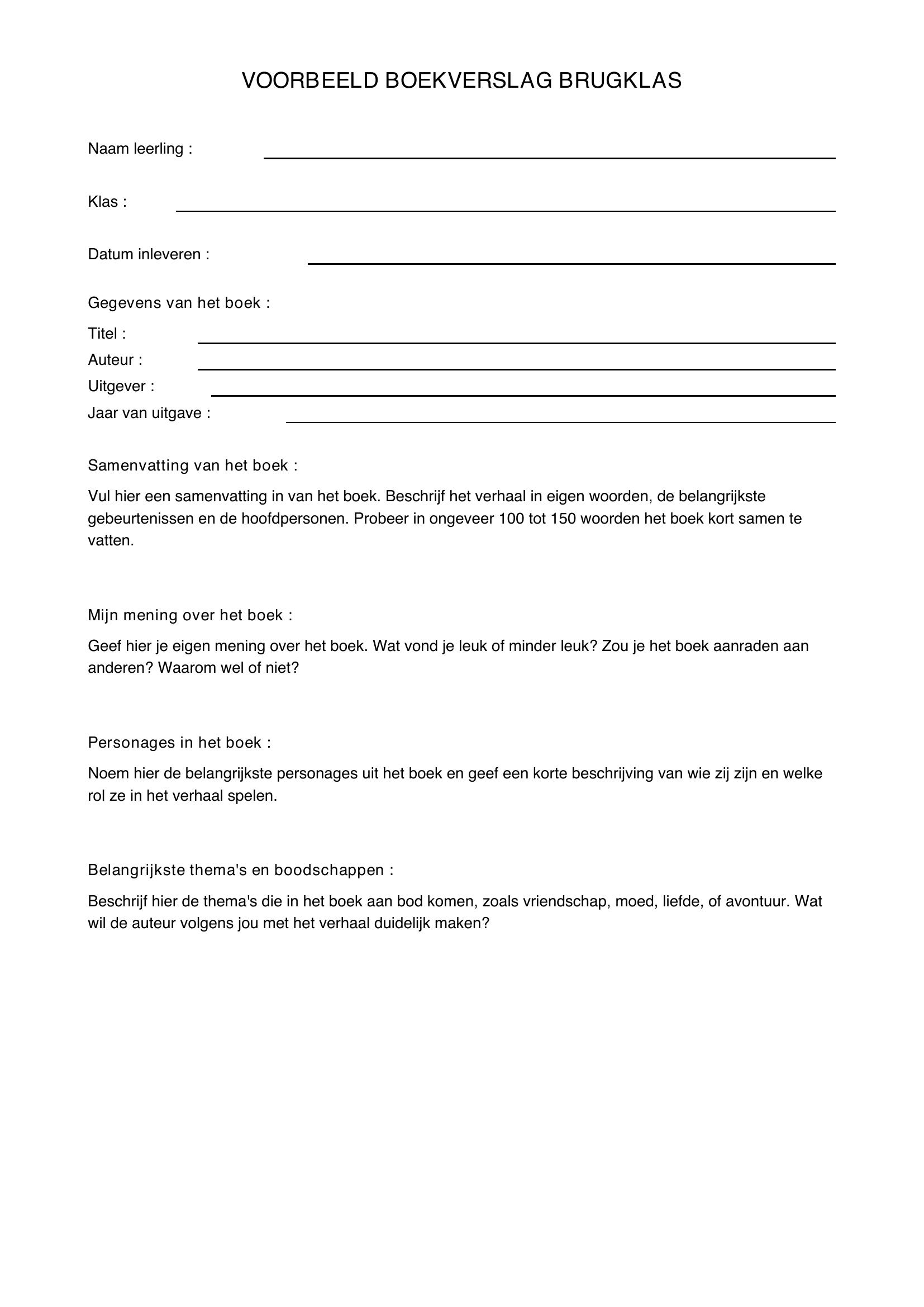 Voorbeeld Boekverslag Brugklas