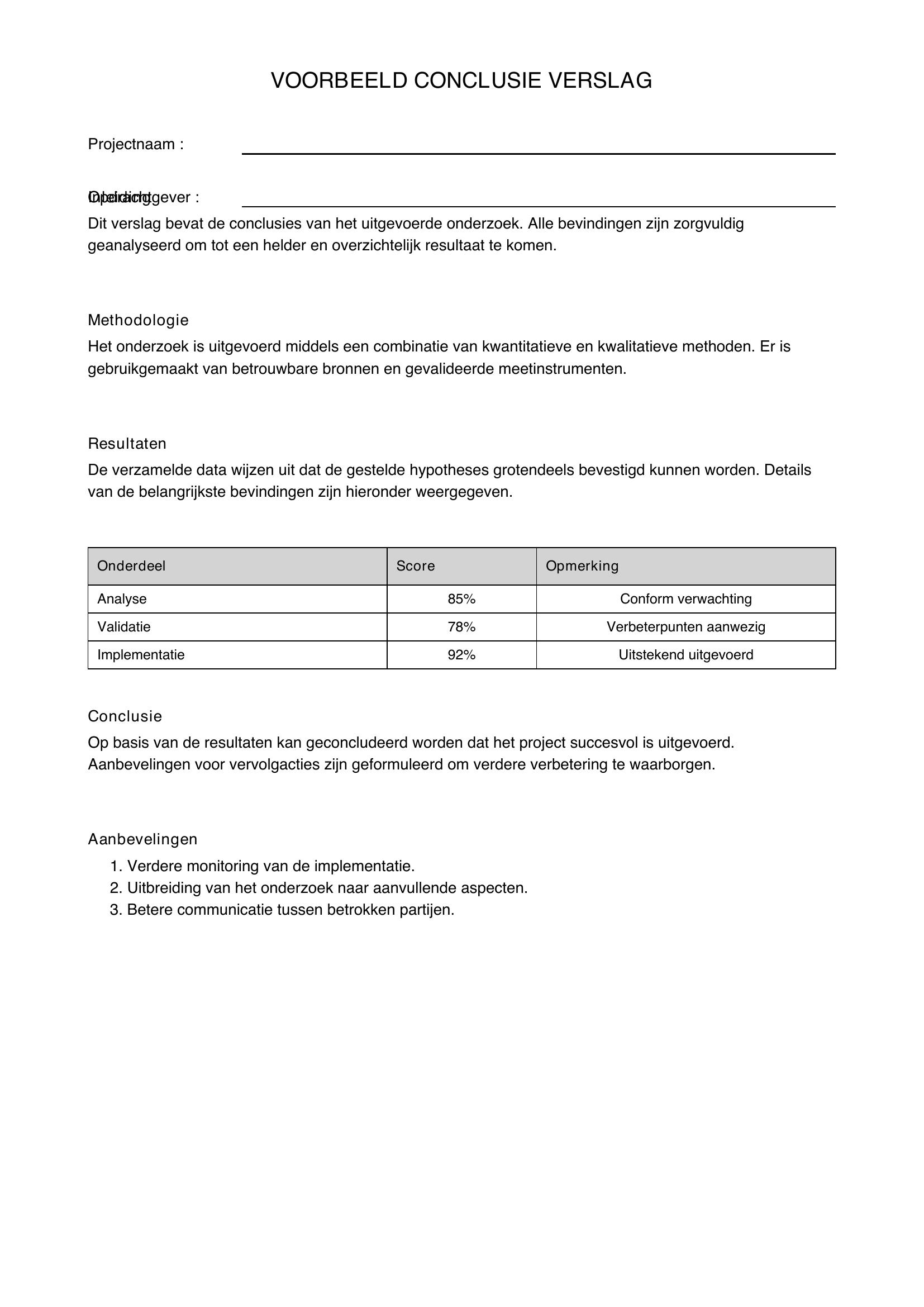 Voorbeeld Conclusie Verslag