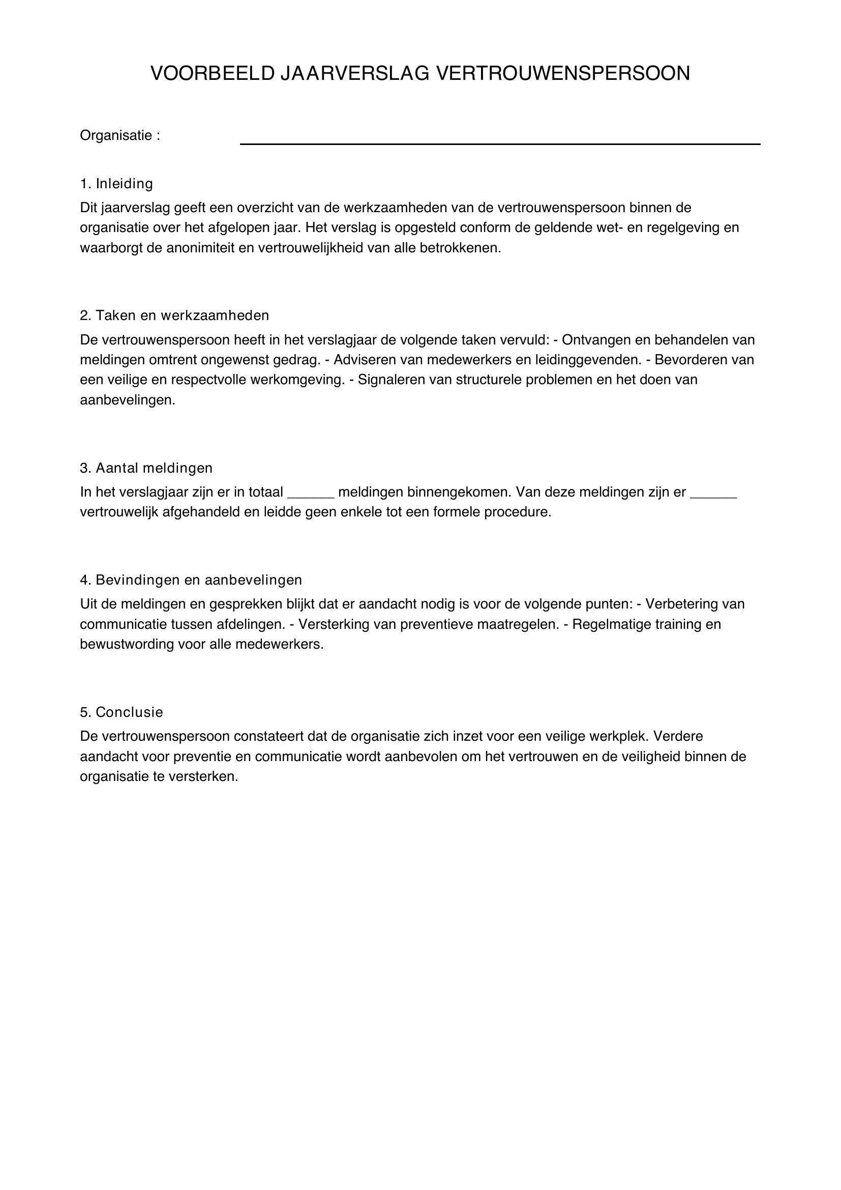 Voorbeeld Jaarverslag Vertrouwenspersoon