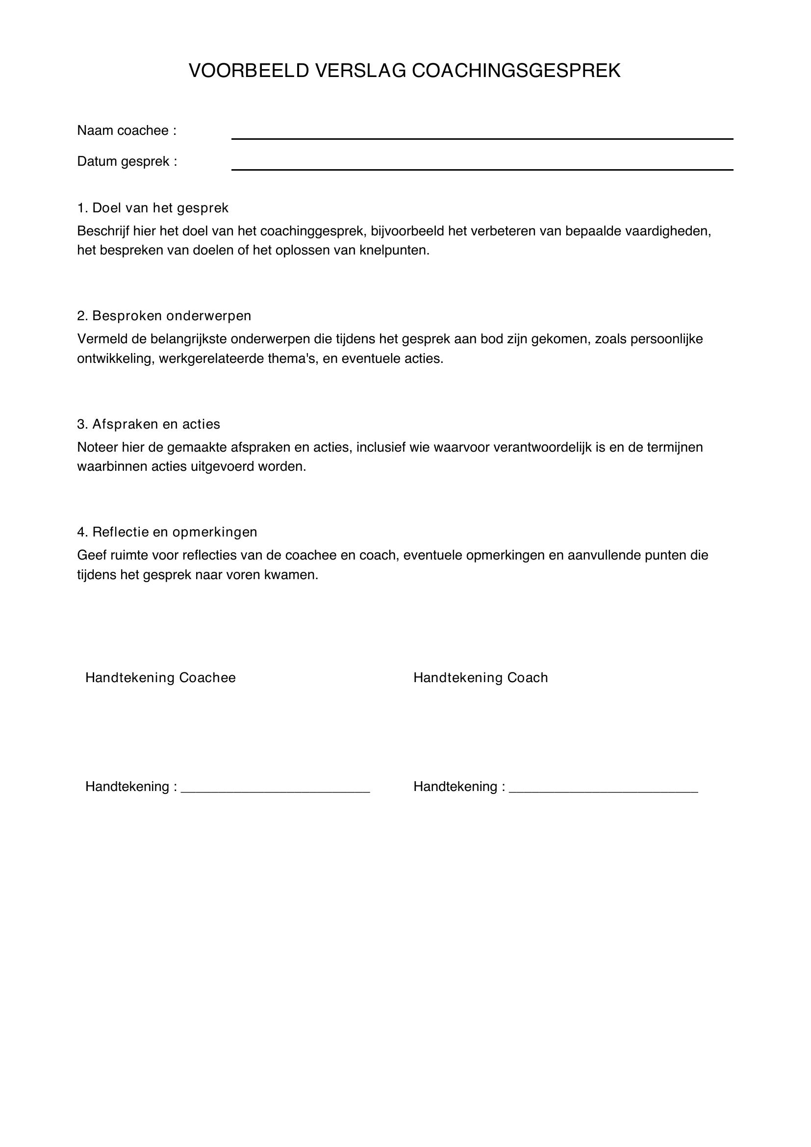 Voorbeeld Verslag Coachingsgesprek